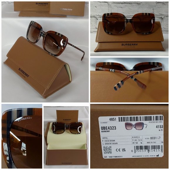 BURBERRY 'CAROLL' SQUARE LENS FULL~RIM SUNGLASSES SIGNATURE BRITISH CHECKERED - Picture 11 of 16